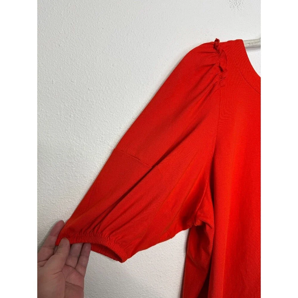 Madewell Medium Puff Sleeve Tee Bright Flame Cotton Short Sleeve Relaxed NWT